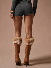 MUSERA Micro Knit Low Rise Shorts Y2k Summer Ibiza, Holiday, Club Vacation Holiday Airport Outfits  Party - Dark Grey - View 2