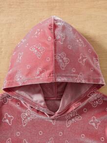 SHEIN Young Girl Velvet Butterfly Embossed Hoodie Top And Pants Casual Set