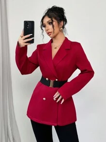 Elenzga Women's Commute Minimalist Lapel Collar Double Breasted Long Sleeve Blazer Jacket For New Year Clothes Fall Cloth For Women - Red - View 4