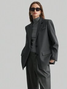 Ontre 2025 New Women's Modern Urban Style Loose Minimalist Shoulder Pad Gray Spring/Summer Ladies Suit Jacket In Fall/Winter - Grey - View 7