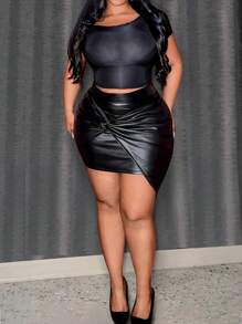 Slaydiva Sexy/Solid Color Festival New Year Valentine's Day Patchwork Pleated Zipper Straight High Waist Women Skirt