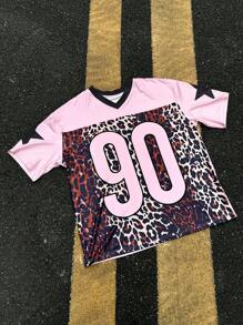 INAWLY 女式豹纹花卉印花 V 领落肩休闲 T 恤图案猎豹印花 T 恤女式上衣