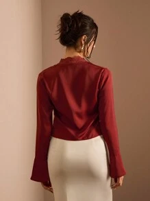 Glamine Elegant Solid Color Lace Flare Sleeve Women's Blouse For Autumn Fall Cloth For Women