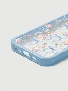 ROMWE Kawaii 1pc Elegant Blue Bow & Floral Pattern White IPhone Case - Multicolor - View 2