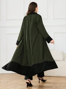Al Najma Women's Dark Green Open Front Patchwork Jacquard Robe, Stylish And Elegant
