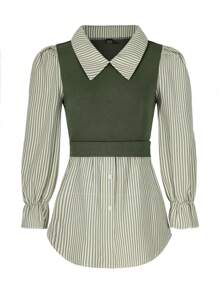 SHEIN Clasi Women's Striped Print Simple Daily Long Sleeve Top