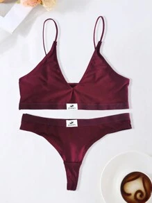 Bộ đồ lót Bra & Quần lót Yoga Letter Patched chi tiết - Màu Đỏ Sâu - Xem 6
