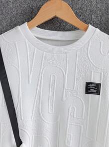 3pcs/Set Tween Boy Casual Letter Print Texture Fabric Pullover Hoodies, Sweatpants And Pouch Bag Set, Suitable For Autumn/Winter - White - View 5