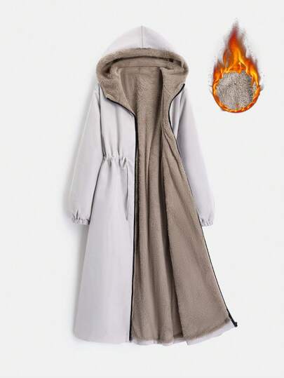 EMERY ROSE Abrigo casual largo acolchado de invierno para mujer con capucha, mangas largas y cintura con cordón, con forro térmico