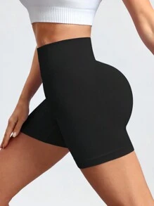 SHEIN Sport Studio 10pcs/Pack Solid Color Pleated Elastic Waist Seamless Sports Shortsbiker Shorts