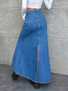 SHEIN High Waist Sewing Detailed Denim Skirt