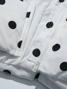 SHEIN SXY Women's Polka Dot Print Pocket Lined Padded Coat, Winter; Casual Daily Winter Thickened Warm Jacket Hollow Clothing Thanksgiving Women's Winter Clothing Winter Women's Jacket Winter Women's Coat, Light And Casual