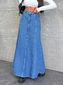 SHEIN High Waist Sewing Detailed Denim Skirt