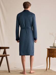 男士全印花长袖中长款浴袍家居套装 - 彩色 - 查看 3