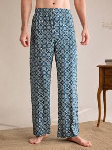 SHEIN EverLounge Pantalones casuales sueltos y rectos con estampado floral para hombre, pantalón de estar en casa