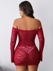 INAWLY Đầm trễ vai màu trơn gợi cảm cho nữ - Màu Đỏ Sâu - Xem 3