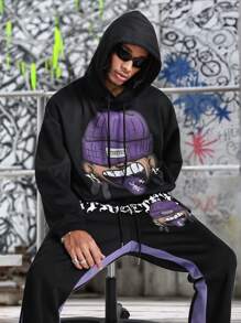 Manfinity VCAY Men's Loose Fit Knit Long Sleeve Sweatsuit Set, For Fall Winter - Black - View 5