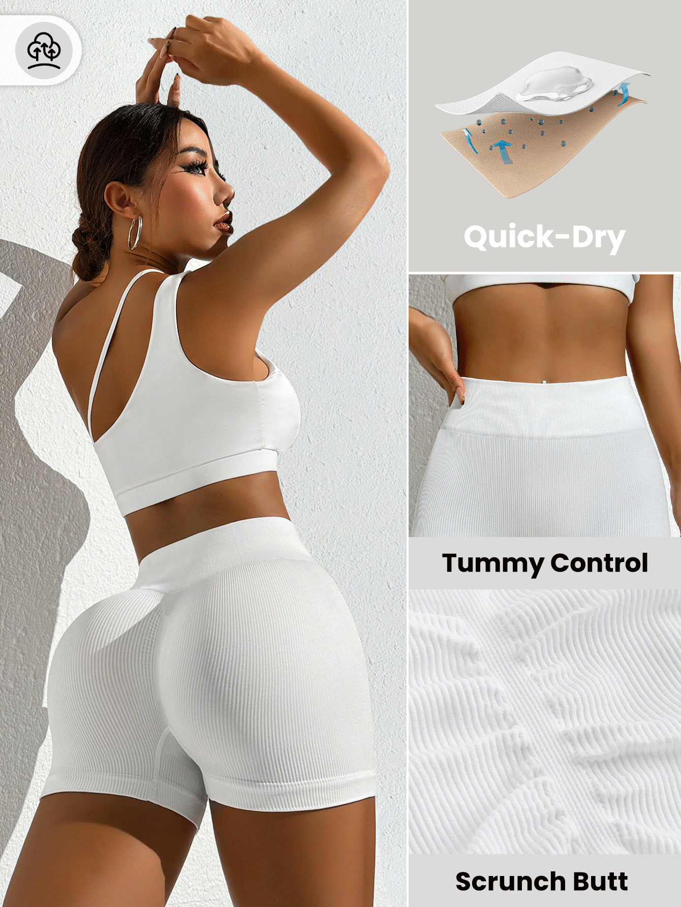 SHEIN 简约纯色高腰无缝运动短裤女士运动短裤、健身短裤、骑行短裤 - 彩色 - 查看 8