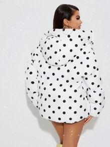 SHEIN SXY Women's Polka Dot Print Pocket Lined Padded Coat, Winter; Casual Daily Winter Thickened Warm Jacket Hollow Clothing Thanksgiving Women's Winter Clothing Winter Women's Jacket Winter Women's Coat, Light And Casual