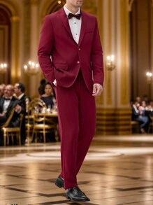 Manfinity VCAY Set de 2 piezas Traje de corte ajustado con solapa y manga larga para hombre, apropiado para otoño/invierno