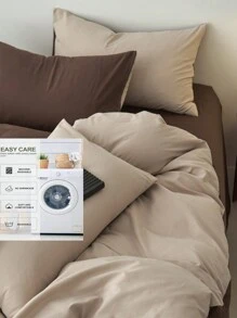 3件套卡其色和深咖啡色床上用品套装 - 1个被套和2个枕套，柔软舒适的面料，多种颜色可选，适合宿舍，简约时尚的家居装饰，柔软舒适的卧室床品，时尚套装，可机洗，不含填充物