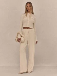 MUSERA Low Waist Velour Wide Leg Trousers Vacation Spring Summer Sexy