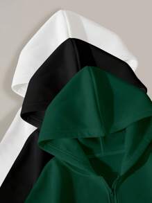 INAWLY Solid Color Hooded Zip-Up Casual Long Sleeve Sweatshirt Pullover Fall Sweatshirt - Multicolor - View 5