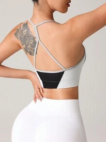 Women's Contrast Color Splice Minimalist Seamless High Stretch Sports Bra