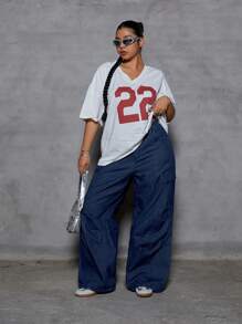 SHEIN ICON 大码纯色宽松休闲阔腿牛仔裤