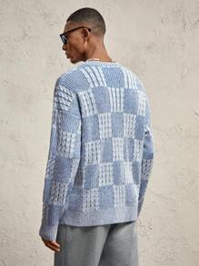 AKNOTIC Business Casual Men's Loose Fit Plaid Pattern Knitted Open Front Cardigan, Suitable For Autumn & Winter