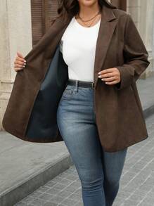 SHEIN LUNE Blazer casual unicolore grande taille, tenue d'automne et de Thanksgiving pour femmes, nouvelles tenues d'an pour femmes, robes d'hiver, vêtements d'hiver pour femmes, tenues de rave, tenue du Nouvel An, vêtements de bureau