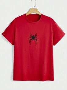Manfinity LEGND 男士夏季蜘蛛圖案印花短袖t恤 - 紅色 - 查看 2