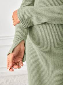 SHEIN Maternity High Neck Fitted Over-The-Knee Rib Knit Casual Dress, Autumn/Winter