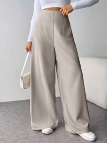 Firerie 女士休闲经典高腰阔腿裤，纹理感十足，适合通勤、返校季 - 棕色 - 查看 6