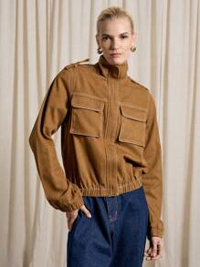 AiiRZ 泡泡实用短款夹克，立领，高领，经典前贴袋，秋冬分层工作服，街头装，工装风格，灯芯绒外套