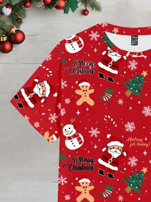 Manfinity Homme Manfinity Men's Christmas Slogan & Snowman Print Round Neck Short Sleeve Casual T-Shirt