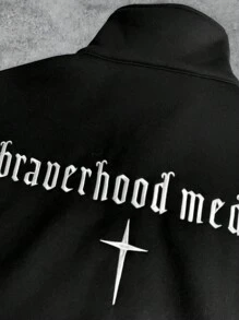Chaqueta casual de hombre bordada con cruz y letras, para otoño