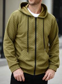 Manfinity CasualCool Men's Casual Solid Color Textured Drawstring Hoodie, Autumn