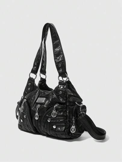 Grunge Punk New Punk Rock Chic Ladies Shoulder Tote Bag, Darkcore Motorcycle Handbag For Women, New Fashionable Big Bags For Women