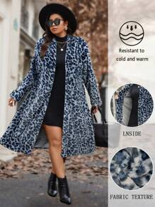 Celure 大码豹纹蓬松保暖内衬长袖夹克，秋冬款