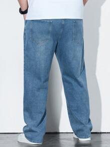 Manfinity Homme Plus Size Men's Casual Pocket Straight Baggy Jeans, Versatile - Blue - View 5