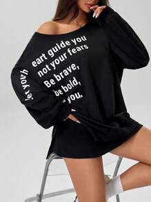INAWLY New Oversized Casual American Sexy Girl Letter Print Long Sleeve Sweatshirt