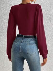 SHEIN Tall 1 bộ đồ liền thân màu trơn đơn giản, mùa thu - Màu Đỏ Sâu - Xem 3