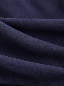 SHEIN MOD Plus Size Women Solid Color Plunge Neck Waist Splicing Lace Wide Leg Elegant Jumpsuit - Navy Blue - View 3