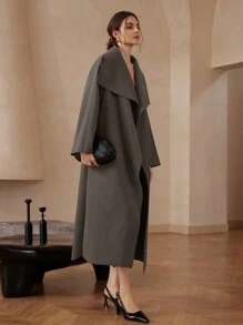 Aveloria Modichic Women's Elegant Double-Sided Oversize Collar Coat  - Dark Grey - View 1