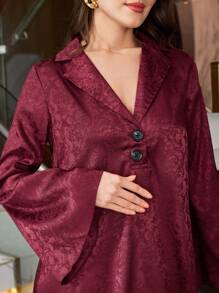 Al Najma Abaya árabe de manga larga acampanada para mujer - Burdeos - Ver 7