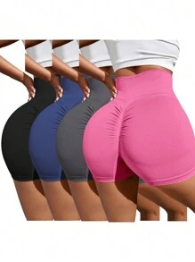 Easithlete 4-Pack Seamless Casual Sports Shorts, Solid Color Minimalist Fashion For Daily WearWomen Sweat Short, Gym Short, Biker Short