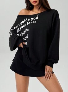 INAWLY New Oversized Casual American Sexy Girl Letter Print Long Sleeve Sweatshirt