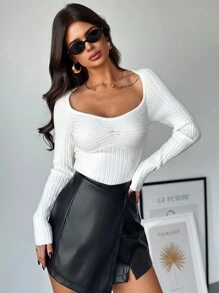 Firerie New Autumn/Winter Elegant Casual Versatile Fitted Ribbed Jacquard Knit Sweater With Mock Neck