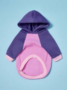 PETSIN 1 件宠物拼色粉紫色插肩袖休闲连帽衫，适合狗狗